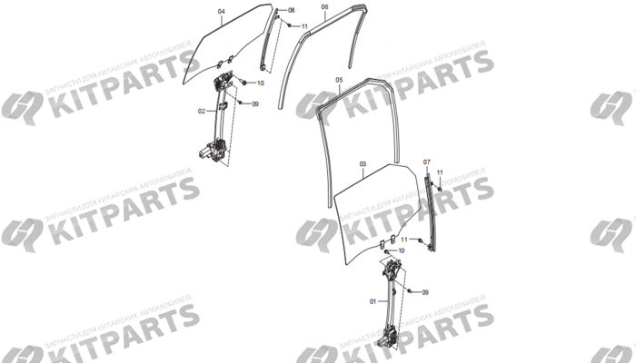 Задняя дверь - Стеклоподъемник, стекло, уплотнитель FAW T77
